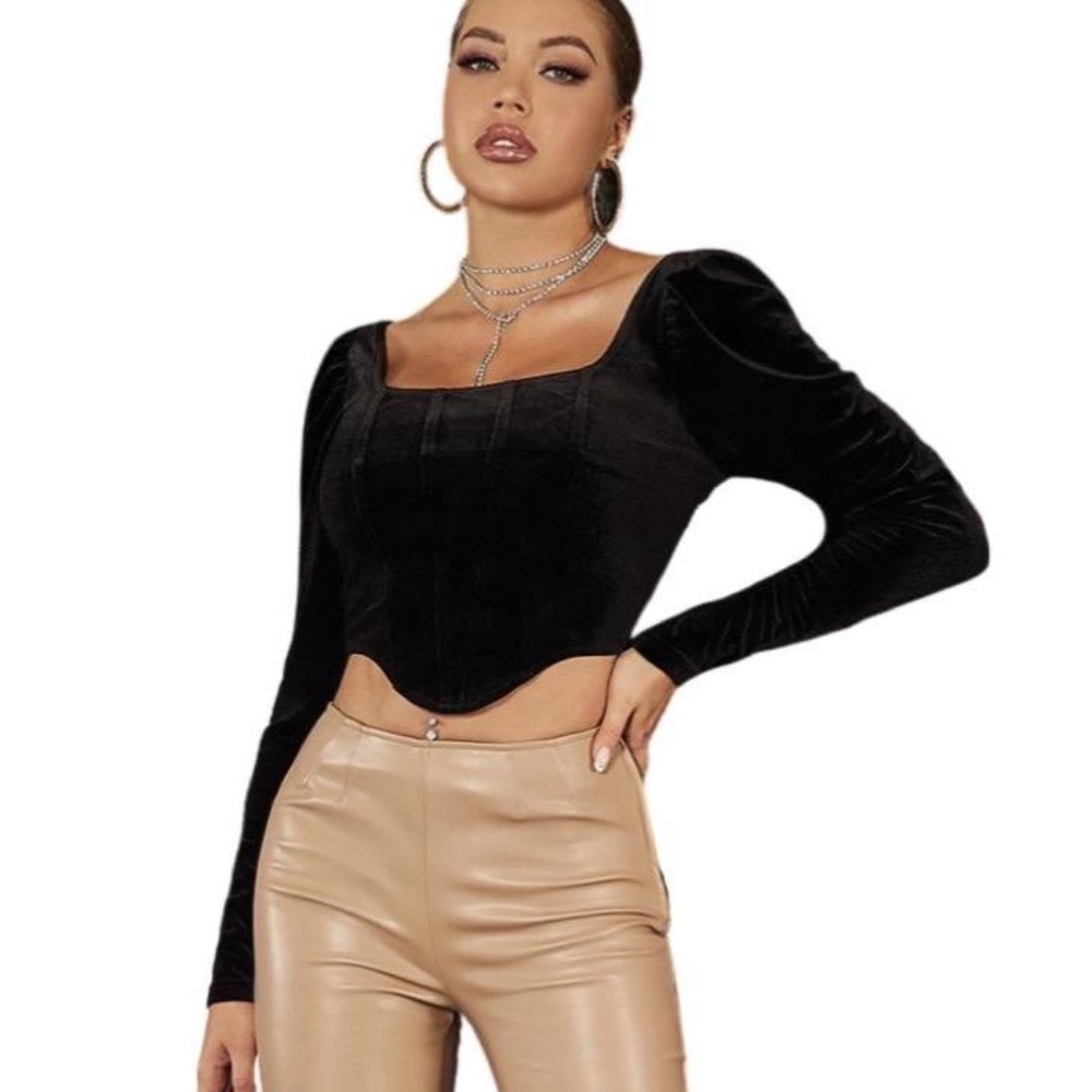 Velour Cropped Corset Top. Black NWT